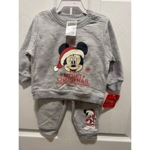 Disney Baby Mickey Mouse Christmas Outfit 6–9 Months Gray Sweatshirt Joggers NWT